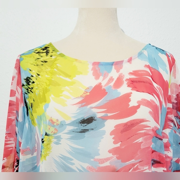 Susan Graver Women's M Sheer Floral Split Sleeve Blouse Top Multicolor Pullover - Picture 2 of 11
